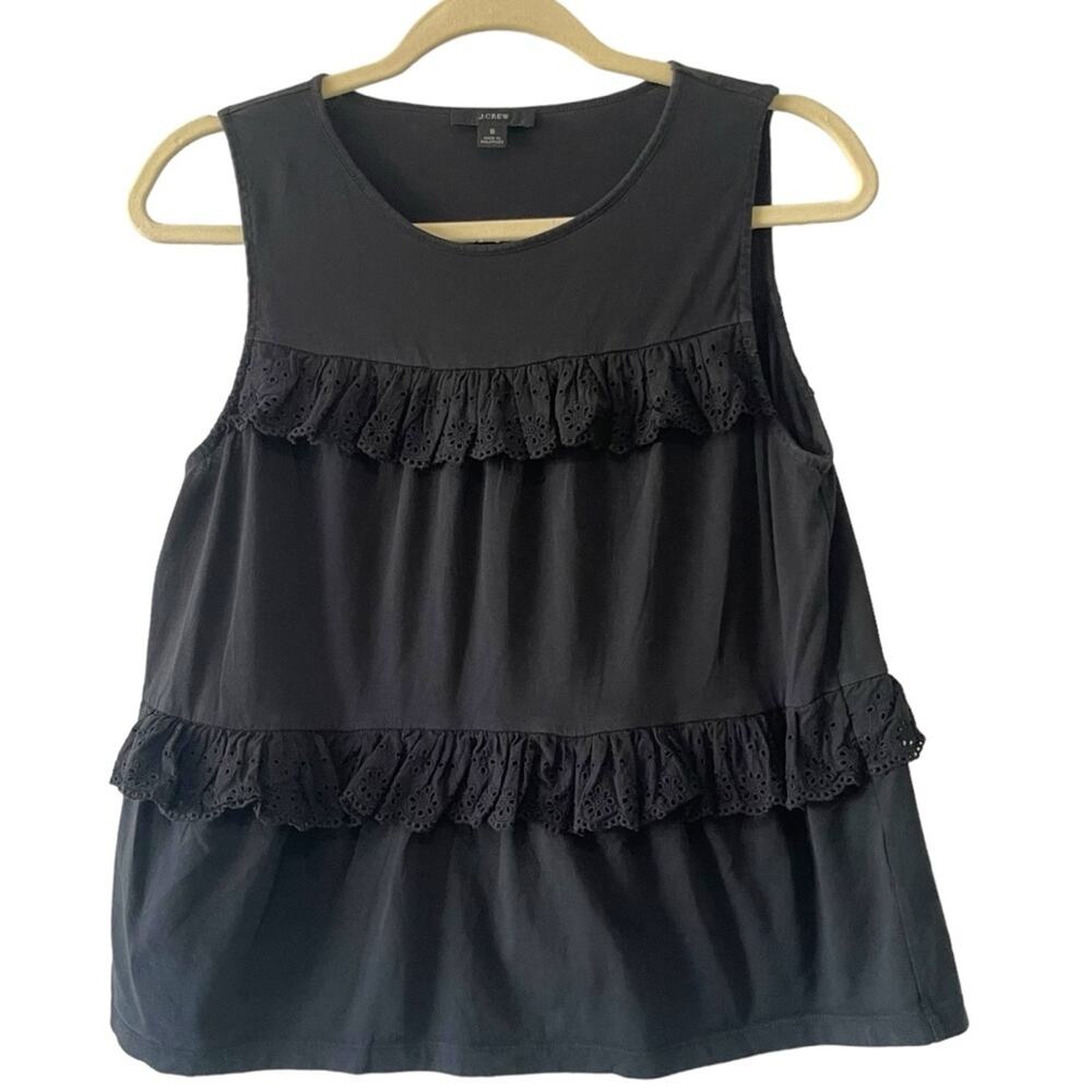 J.Crew Black Sleeveless Blouse Size Small Lace Eyelet Babydoll Relaxed